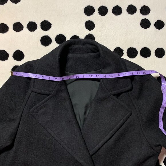 Vintage 90s Double Breasted Belted Long Maxi Overcoat Black Wool Trench Coat - Picture 12 of 16